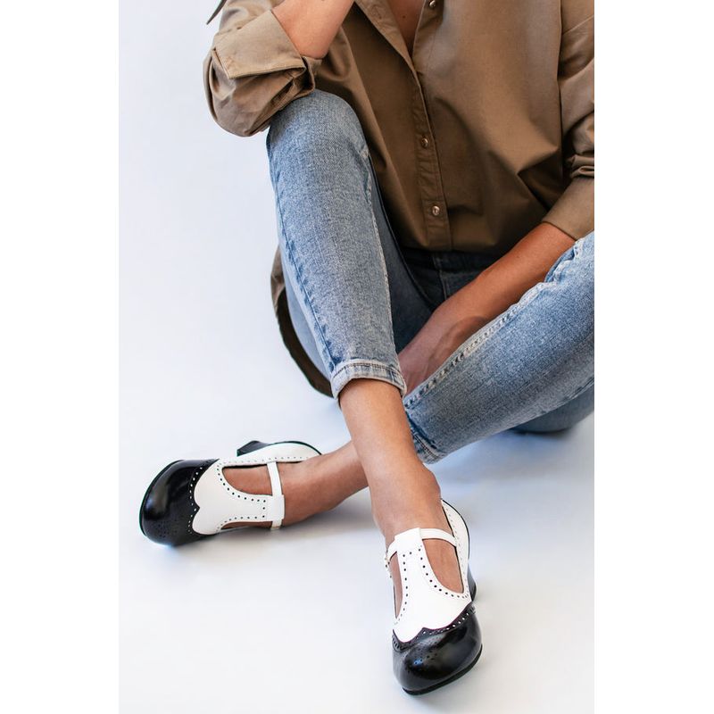 GANDARVA - Zapato Mujer De Cuero Oxford Blanco y Negro 4 cm