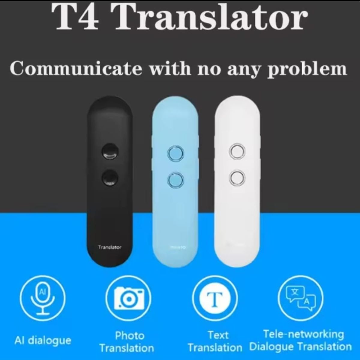 GENERICO - traductor inteligente inalámbrico portátil T4, 40 idiomas color negro