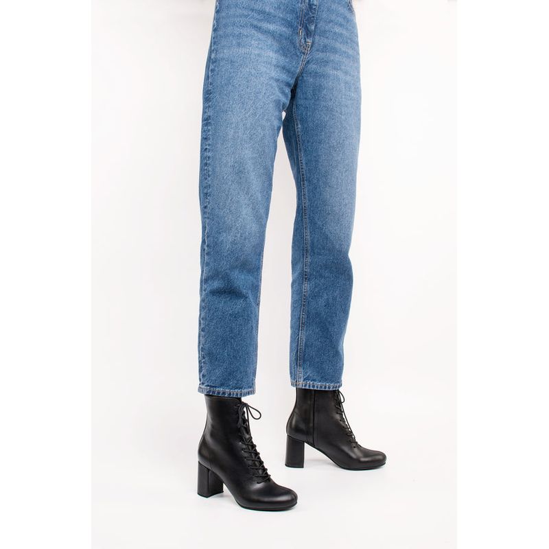 GANDARVA - Botín Mujer De Cuero Atenea Negro Opaco 7 cm