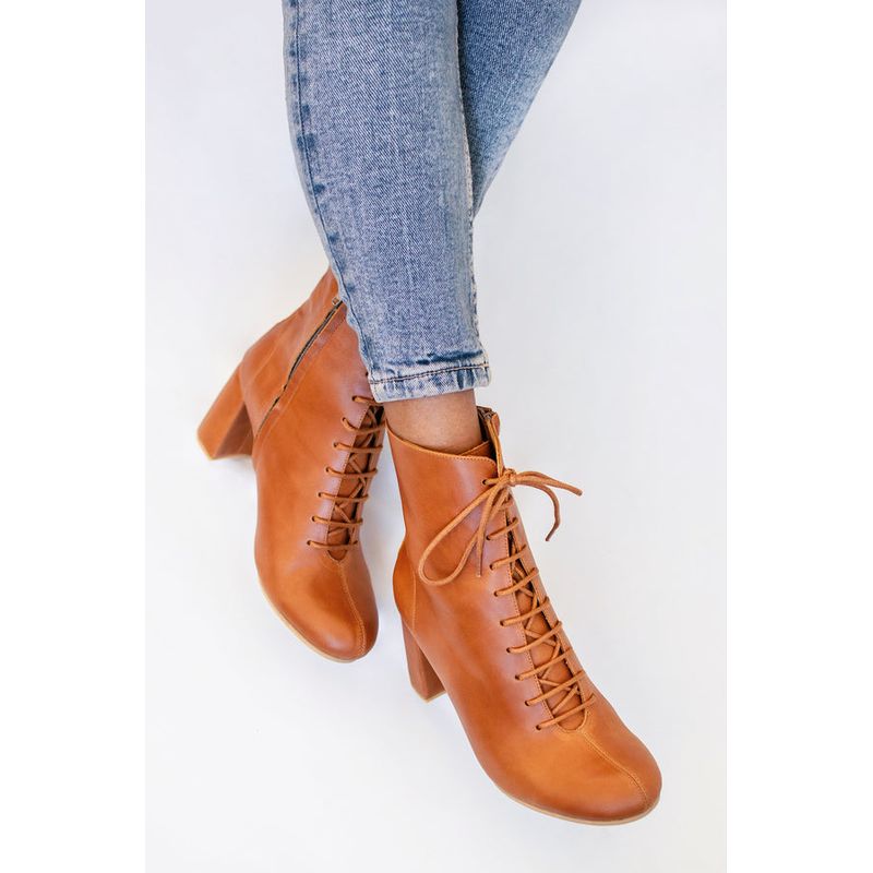 GANDARVA - Botín Mujer De Cuero Atenea Camel 7 cm