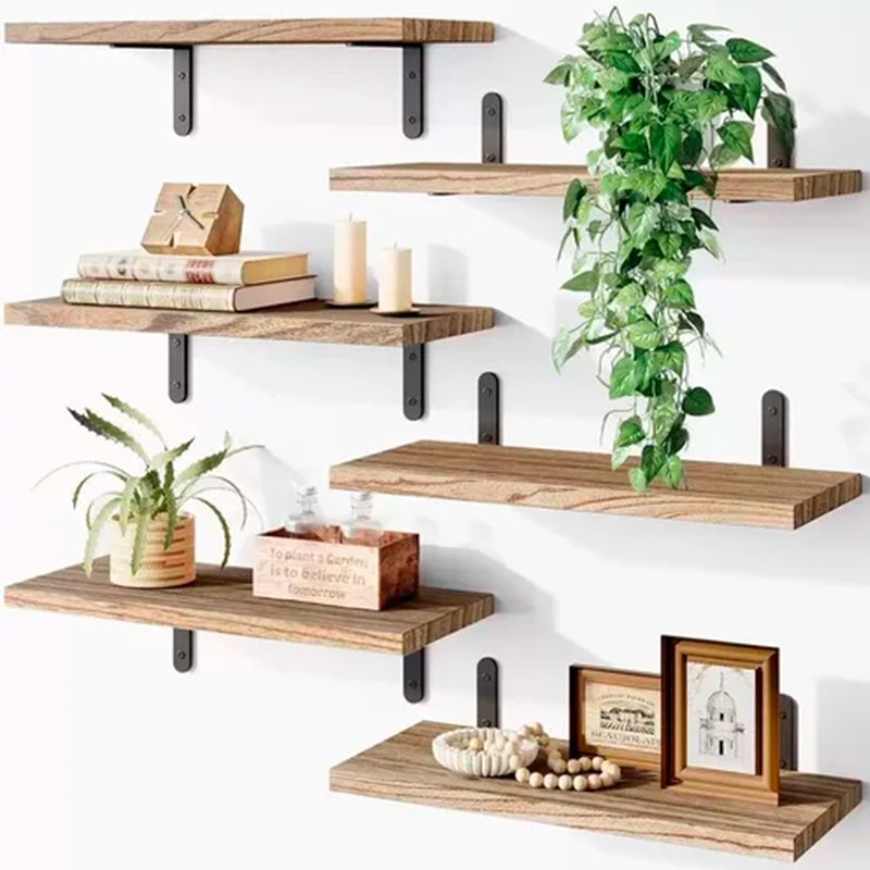 IDEEHOUSE - Set de 6 Repisas Flotantes de Madera con Soporte Metálico
