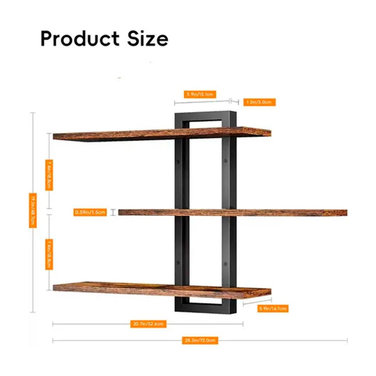 IDEEHOUSE - Set de 3 Repisas Flotantes con Marco Metálico
