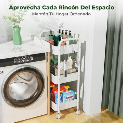 Imagen 2 del producto Carrito Organizador Metal 3 Niveles Estante Ruedas Bloqueables Blanco