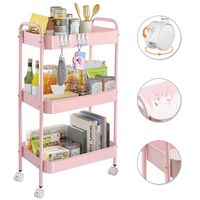 Carrito Organizador Metal 3 Niveles Estante Ruedas Bloqueables Rosa