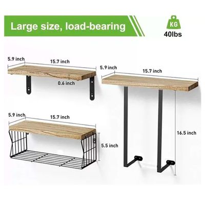 Imagen 2 del producto Set de 3 Repisas de Madera con Soporte Metálico