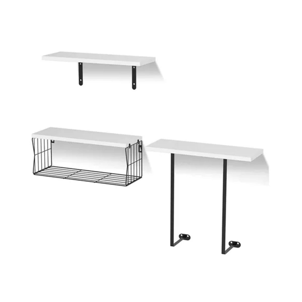 IDEEHOUSE - Set de 3 Repisas de Madera con Soporte Metálico