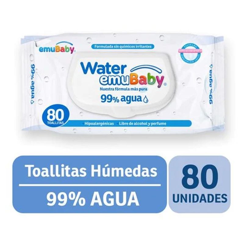 EMUBABY - Toallitas Húmedas Water Emubaby 80unid Hipoalergénicas