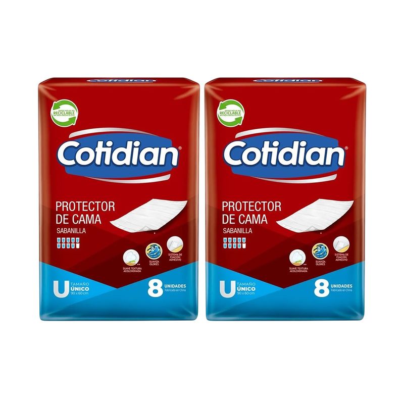 COTIDIAN - X2 Protector De Cama Cotidian Sabanilla 8unid Gel Absorbente