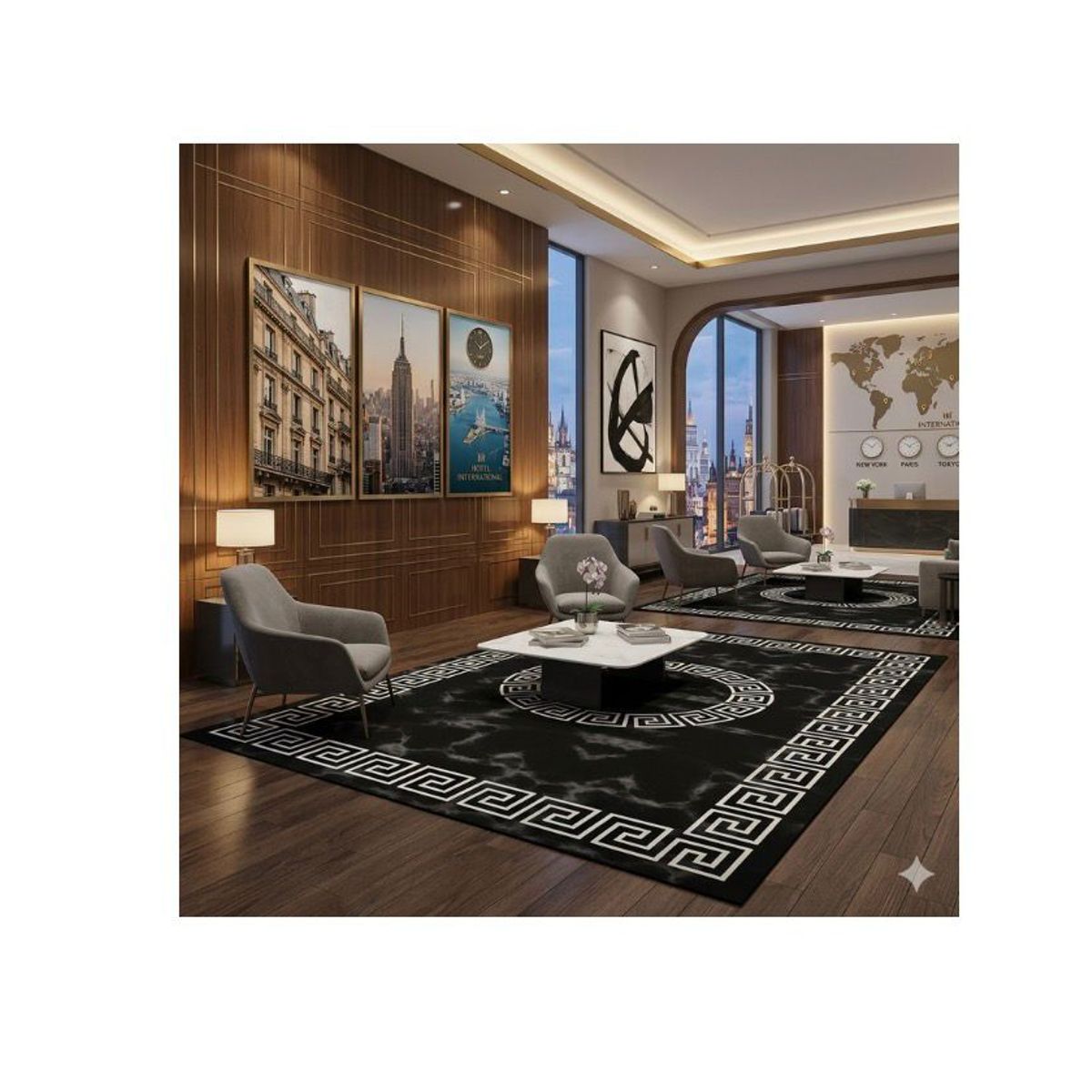 GENERICO - Alfombra MODERNA 200X240 CM NEGRA CON RALLA BLANCA