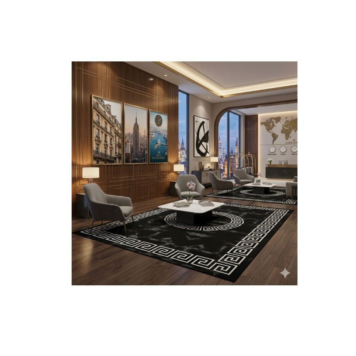 GENERICO - Alfombra MODERNA 200X240 CM NEGRA CON RALLA BLANCA
