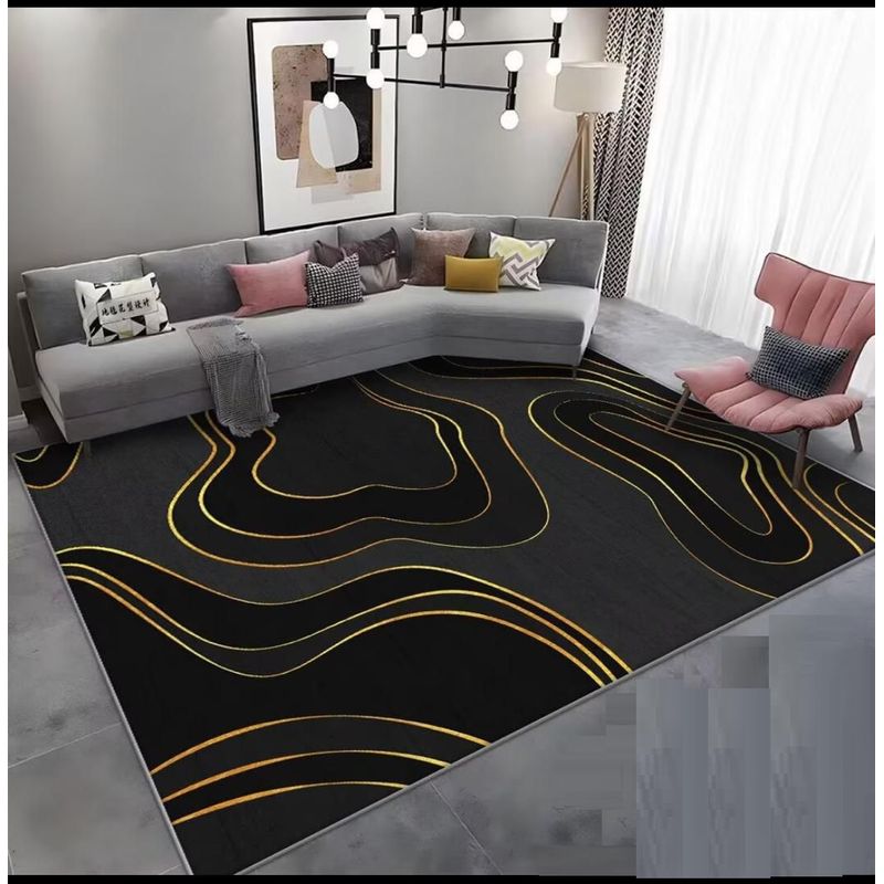 GENERICO - Alfombra MODERNA 200X240 CM NEGRA ONDA DORADAS WYM