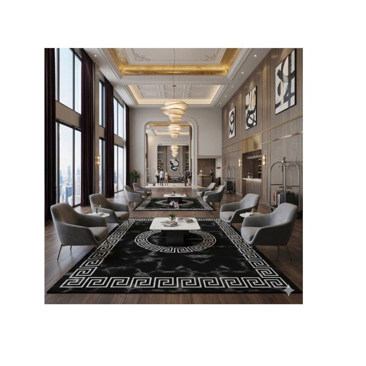 GENERICO - Alfombra MODERNA 200X240 CM NEGRA CON RALLA BLANCA
