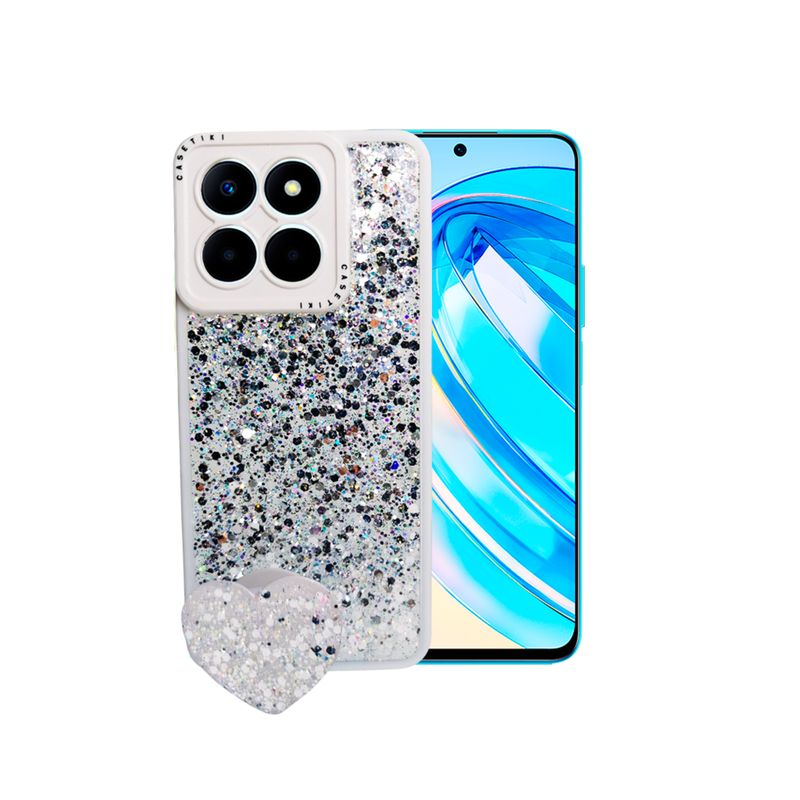 GENERICO - CARCASA PARA HONOR X8A 5G GLITTER INCLUYE POP SOCKET COLOR BLANCO