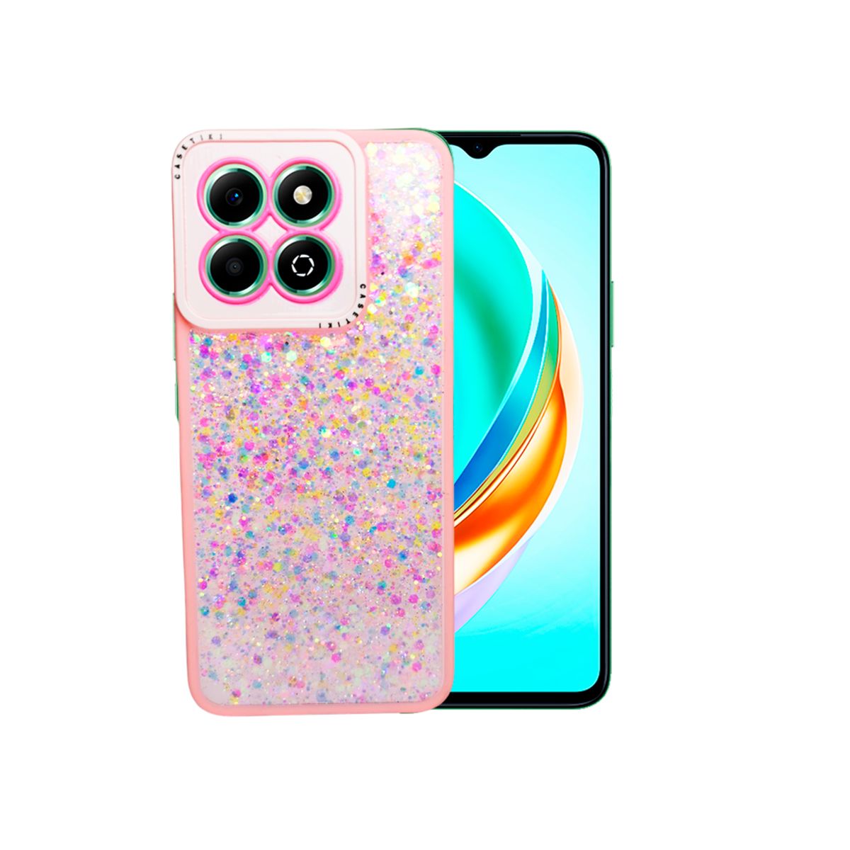 GENERICO - CARCASA PARA HONOR X6B 4G GLITTER INCLUYE POP SOCKET COLOR ROSA