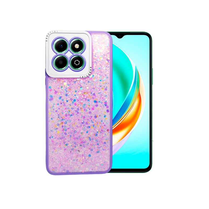 GENERICO - CARCASA PARA HONOR X6B 4G GLITTER INCLUYE POP SOCKET COLOR LILA