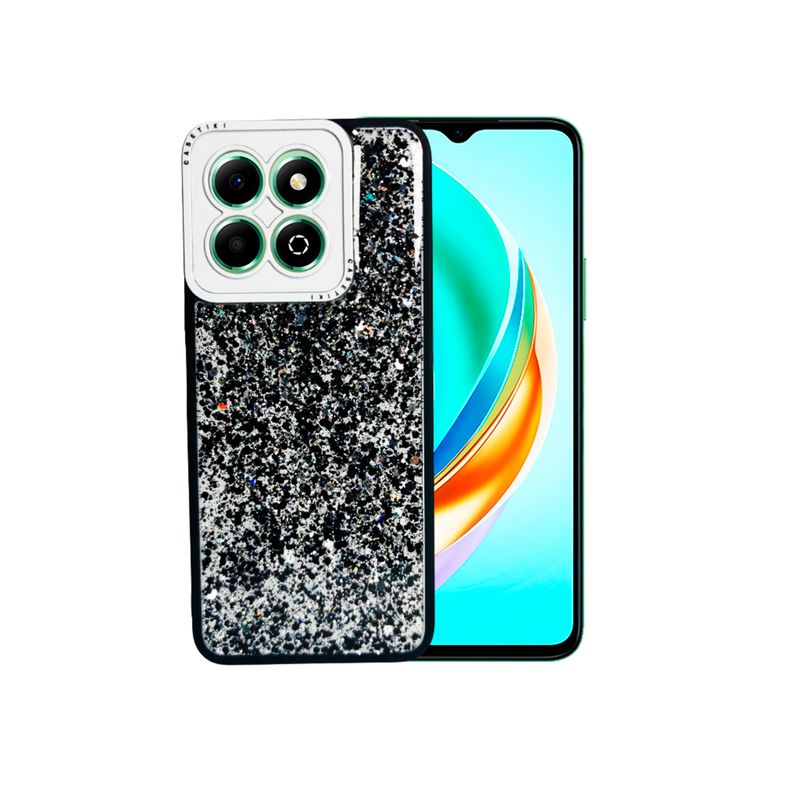 GENERICO - CARCASA PARA HONOR X6B 4G GLITTER INCLUYE POP SOCKET COLOR NEGRO
