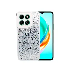 GENERICO - CARCASA PARA HONOR X6B 4G GLITTER INCLUYE POP SOCKET COLOR BLANCO