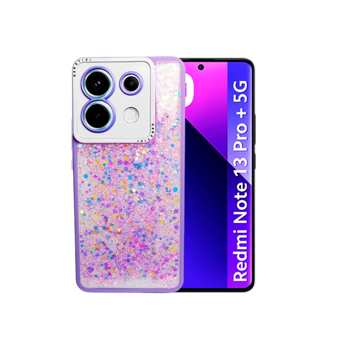 GENERICO - CARCASA PARA XIAOMI REDMI NOTE 13 PRO 5G GLITTER CON POP SOCKET LILA