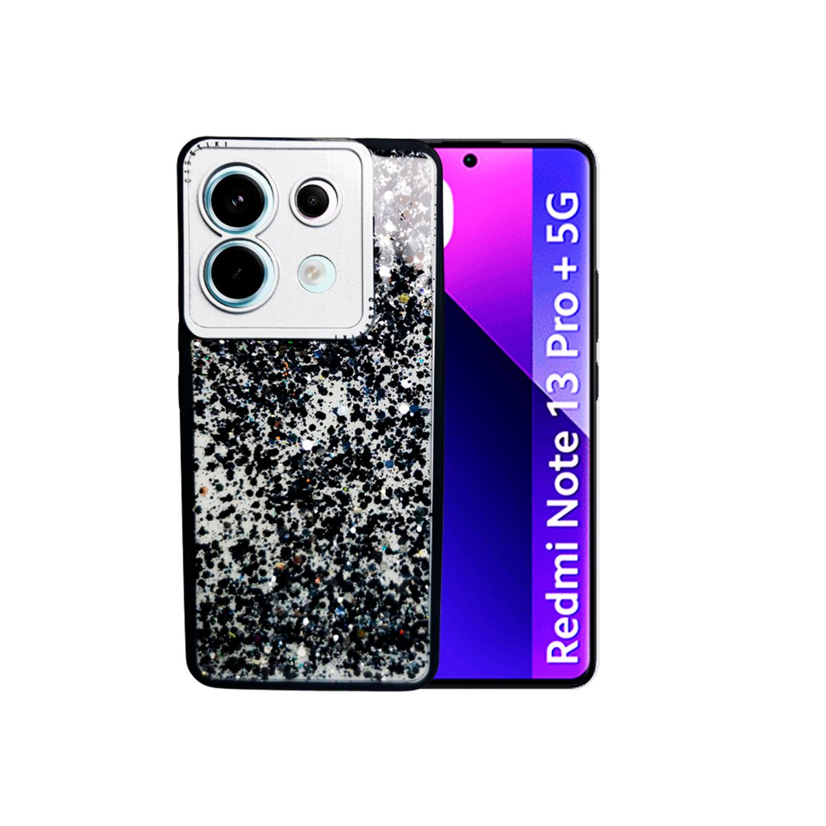GENERICO - CARCASA PARA XIAOMI REDMI NOTE 13 PRO 5G GLITTER CON POP SOCKET NEGRO