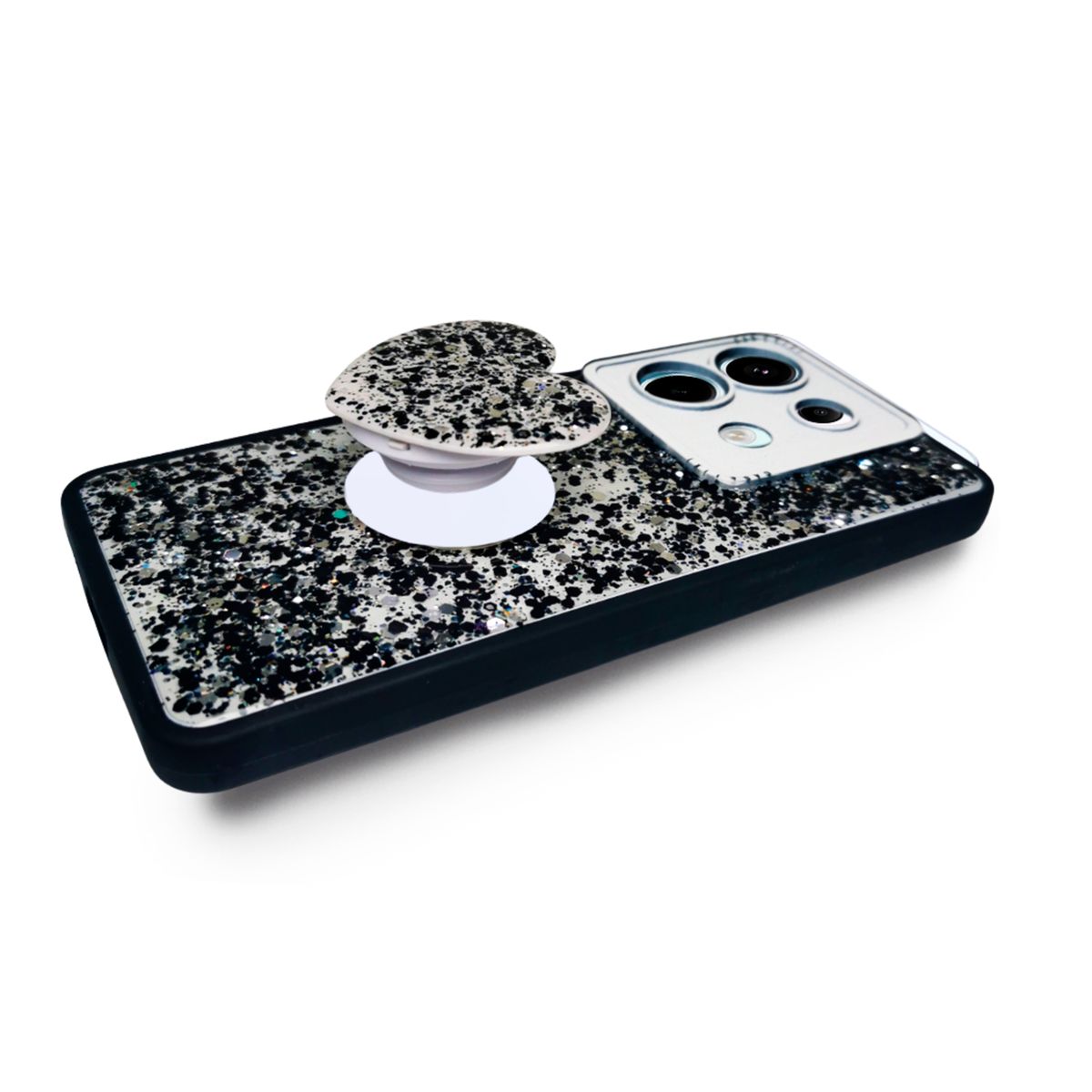 GENERICO - CARCASA PARA XIAOMI REDMI NOTE 13 PRO 5G GLITTER CON POP SOCKET NEGRO