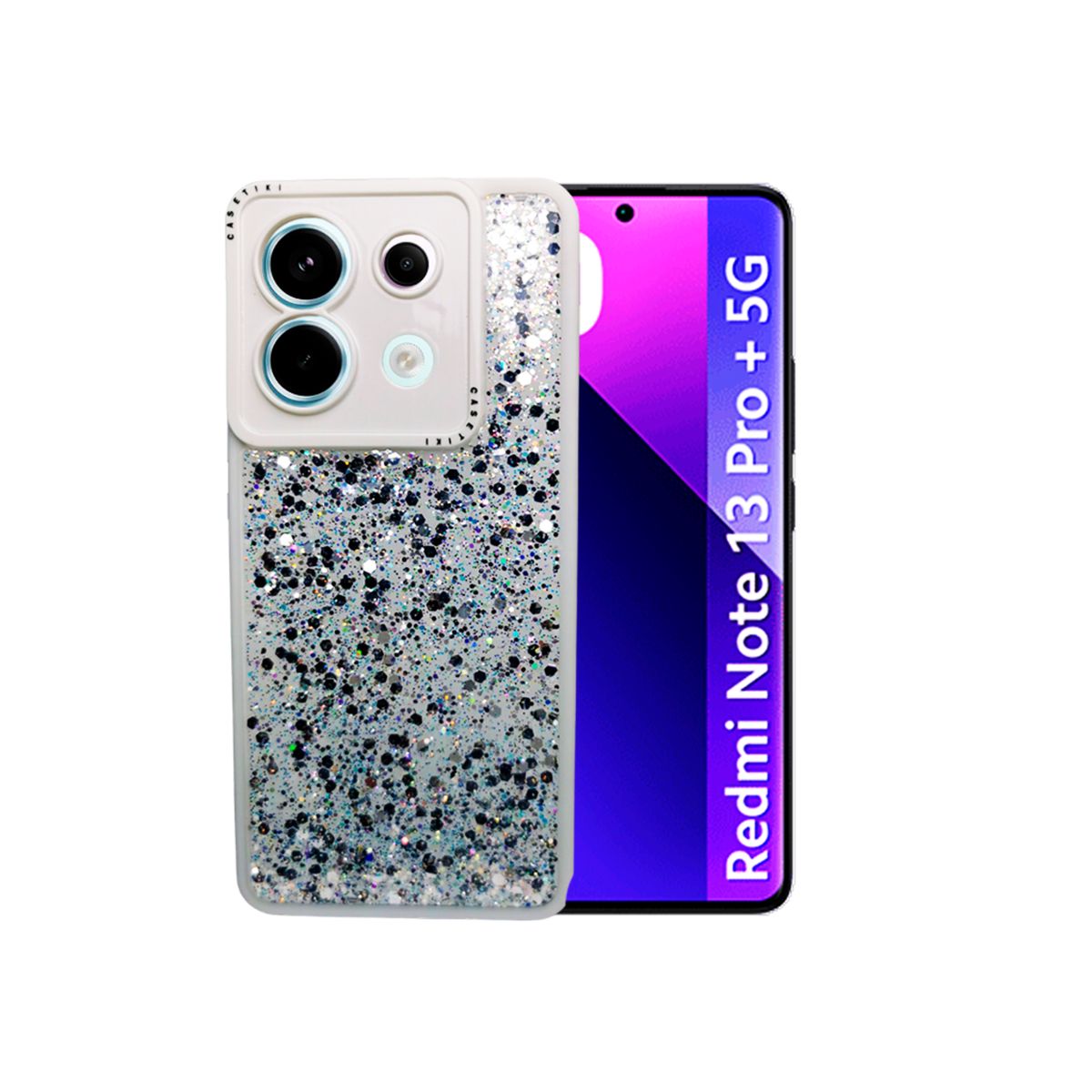 GENERICO - CARCASA PARA XIAOMI REDMI NOTE 13 PRO 5G GLITTER CON POP SOCKET BLANCO