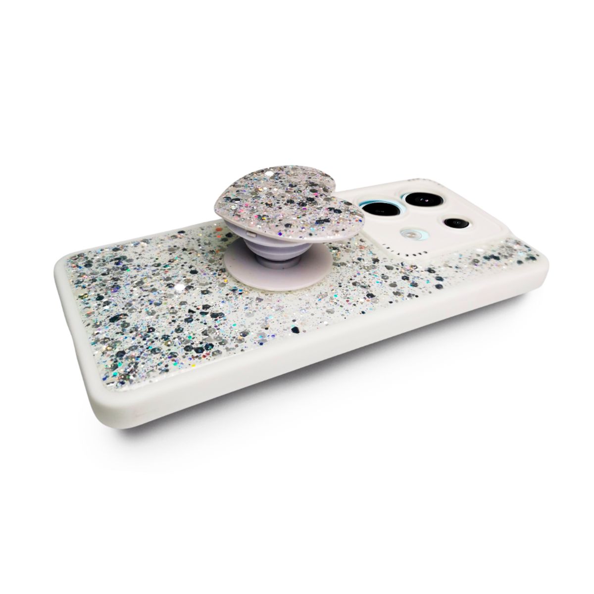 GENERICO - CARCASA PARA XIAOMI REDMI NOTE 13 PRO 5G GLITTER CON POP SOCKET BLANCO