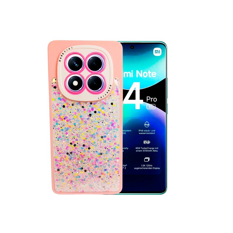GENERICO - CARCASA PARA XIAOMI REDMI NOTE 14 PRO GLITTER CON POP SOCKET ROSA