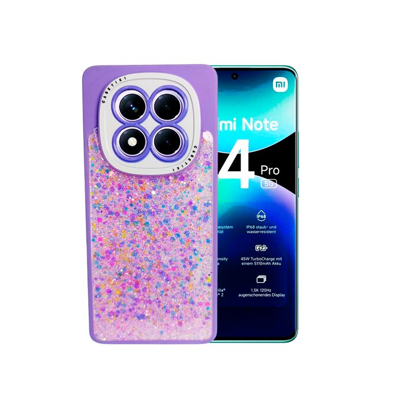 GENERICO - CARCASA PARA XIAOMI REDMI NOTE 14 PRO GLITTER CON POP SOCKET LILA