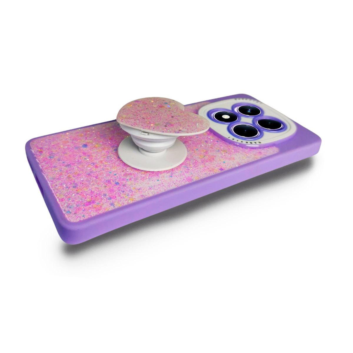 GENERICO - CARCASA PARA XIAOMI REDMI NOTE 14 PRO GLITTER CON POP SOCKET LILA