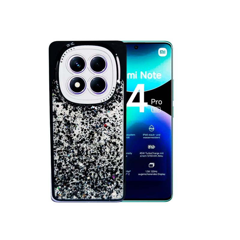 GENERICO - CARCASA PARA XIAOMI REDMI NOTE 14 PRO GLITTER CON POP SOCKET NEGRO