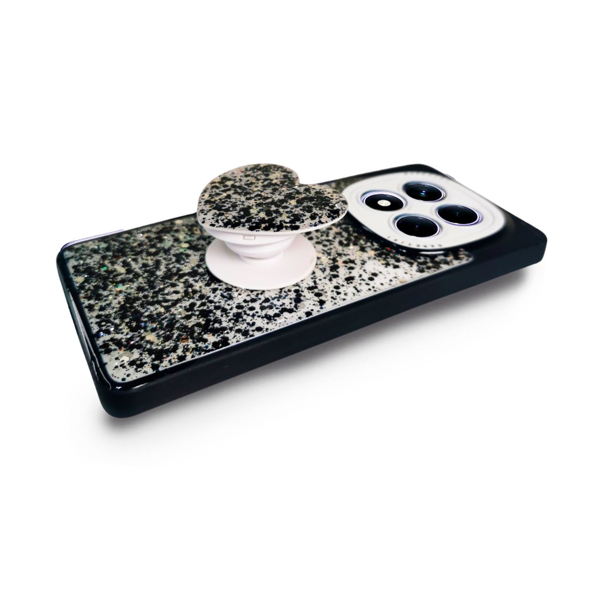 GENERICO - CARCASA PARA XIAOMI REDMI NOTE 14 PRO GLITTER CON POP SOCKET NEGRO