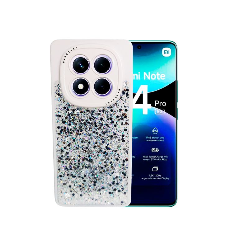 GENERICO - CARCASA PARA XIAOMI REDMI NOTE 14 PRO GLITTER CON POP SOCKET BLANCO