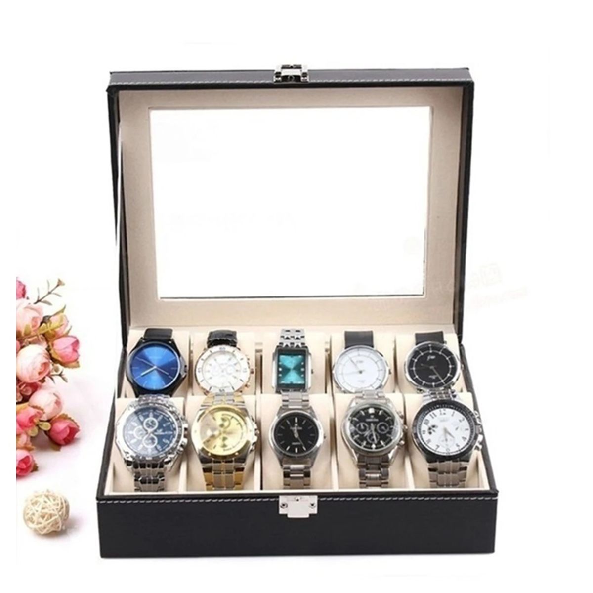 GENERICO - Organizador Estuche Caja 12 Relojes Exhibidor Elegante Joyas