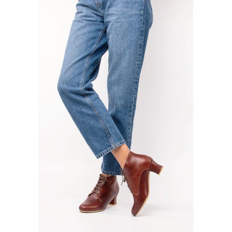 GANDARVA - Botín Mujer De Cuero Amaranta Café Moro 5 cm 