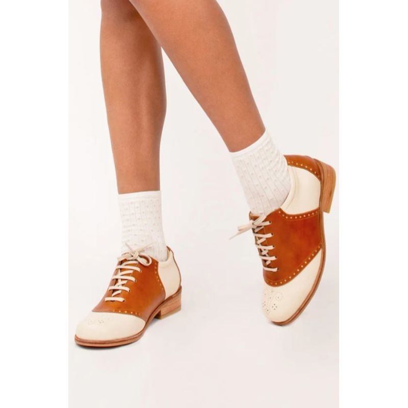 GANDARVA - Zapato Mujer De Cuero Golfer Café Marfil