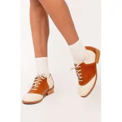 GANDARVA - Zapato Mujer De Cuero Golfer Café Marfil