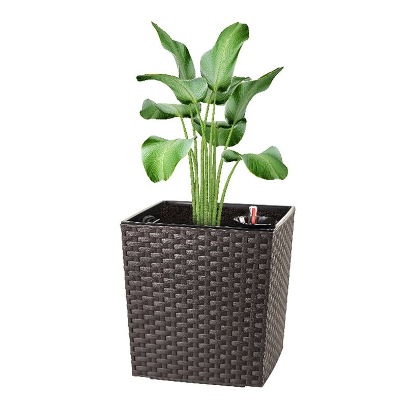 REYPLAST - Macetero Cuadrado Estilo Ratán Sistema De Riego Plantas