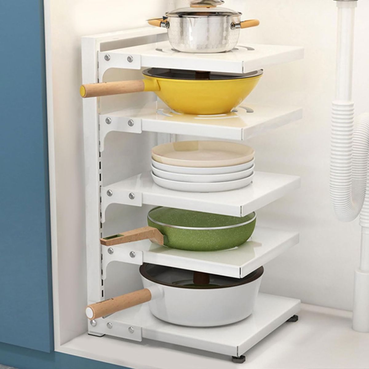 GENERICO - ORGANIZADOR DE COCINA ALAMCENAMIENTO DE OLLAS SARTENES BLANCO WM