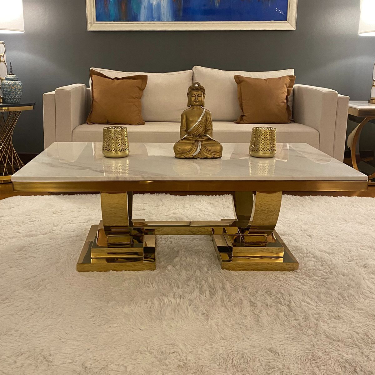 GENERICO - Mesa de Centro Zeus Dorado Blanco Estambul Design