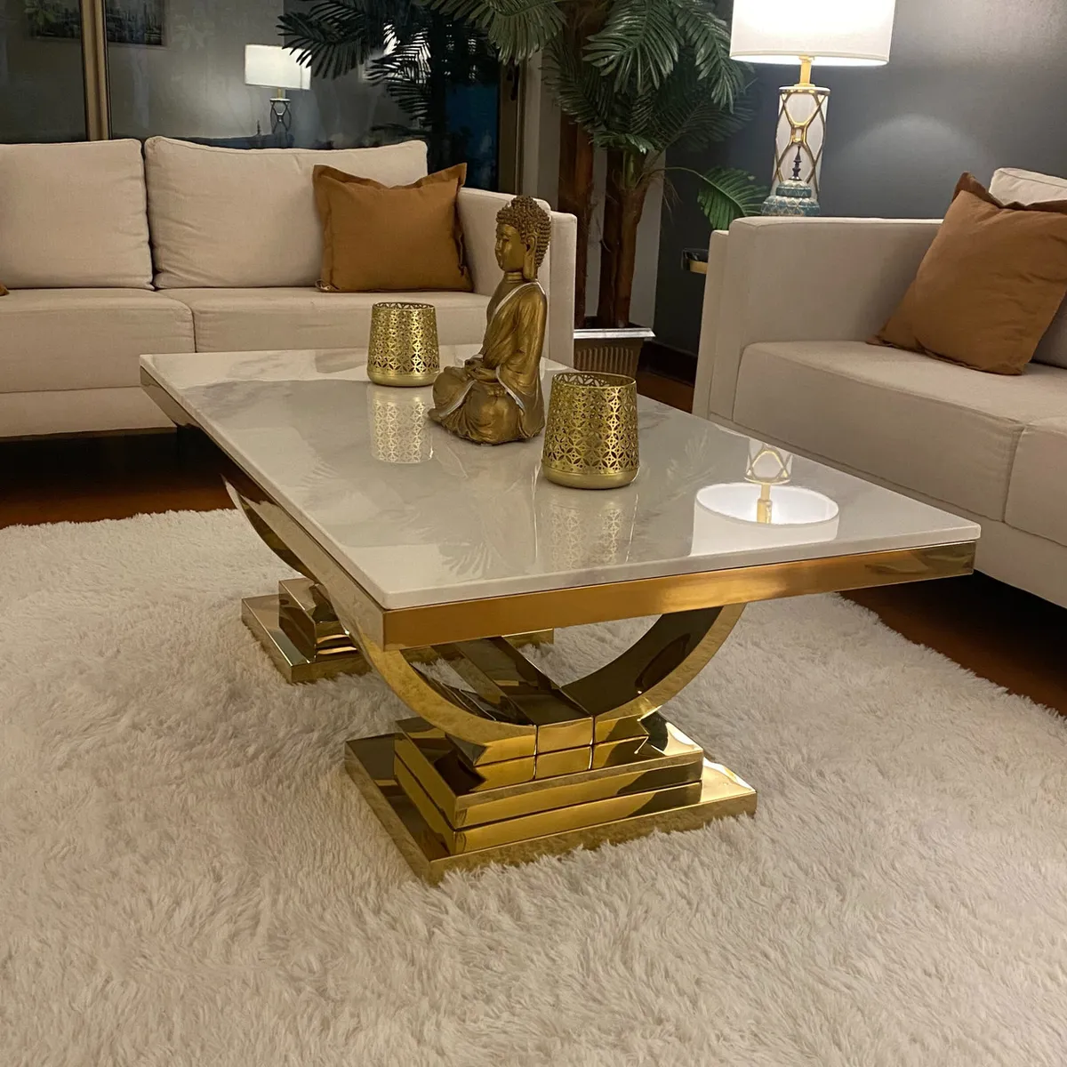 GENERICO - Mesa de Centro Zeus Dorado Blanco Estambul Design