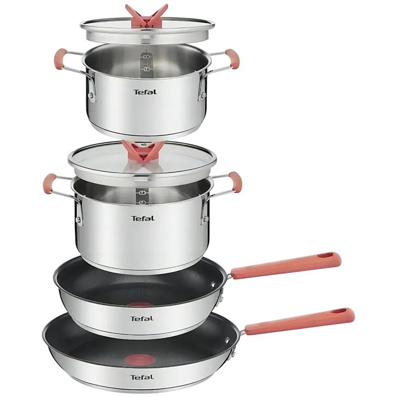 TEFAL - Batería De 6 Piezas Apilable Tefal Marca Francesa Color Plateado