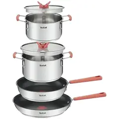 TEFAL - Batería De 6 Piezas Apilable Marca Francesa Color Plateado