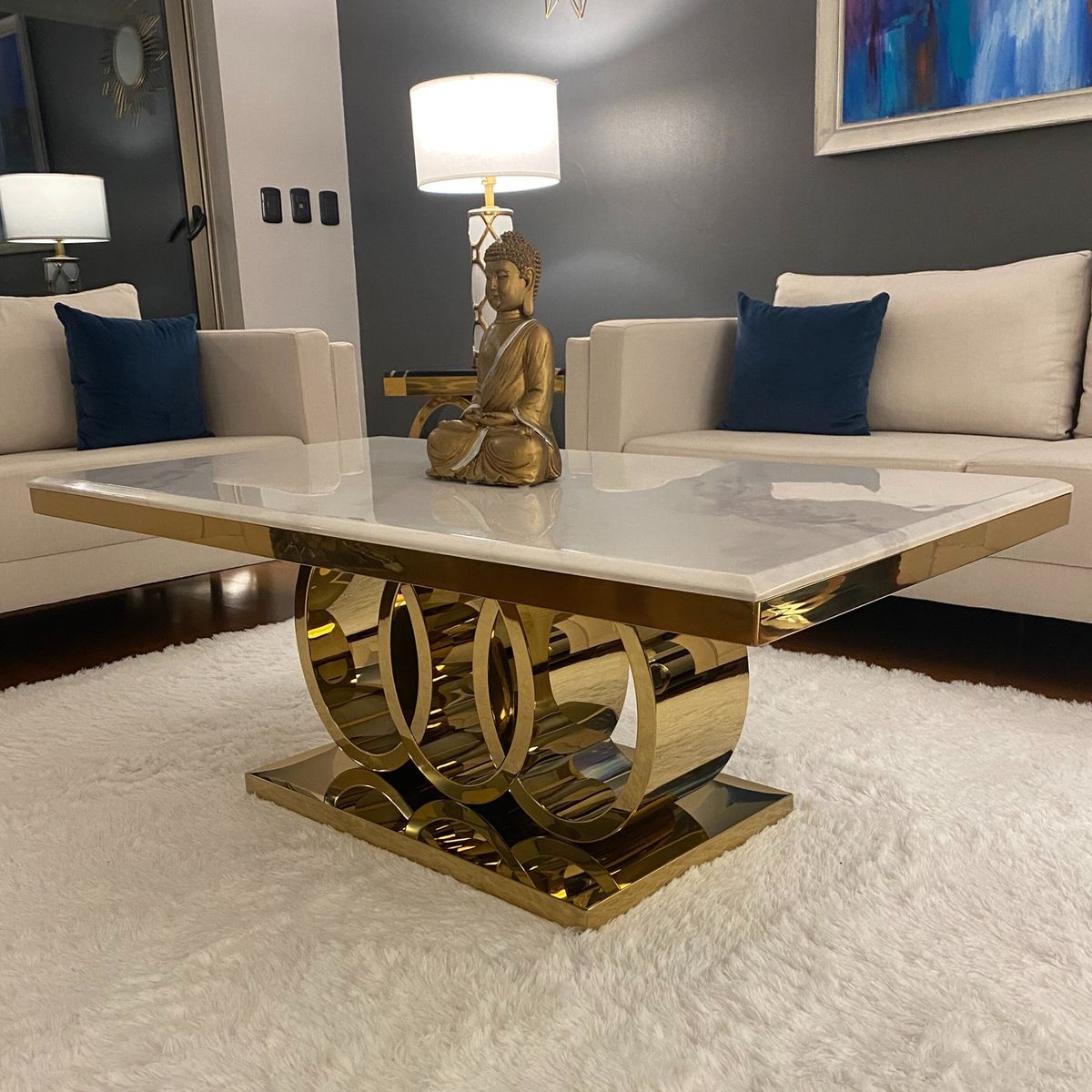 GENERICO - Mesa de Centro Cronos Dorado Blanco Estambul Design