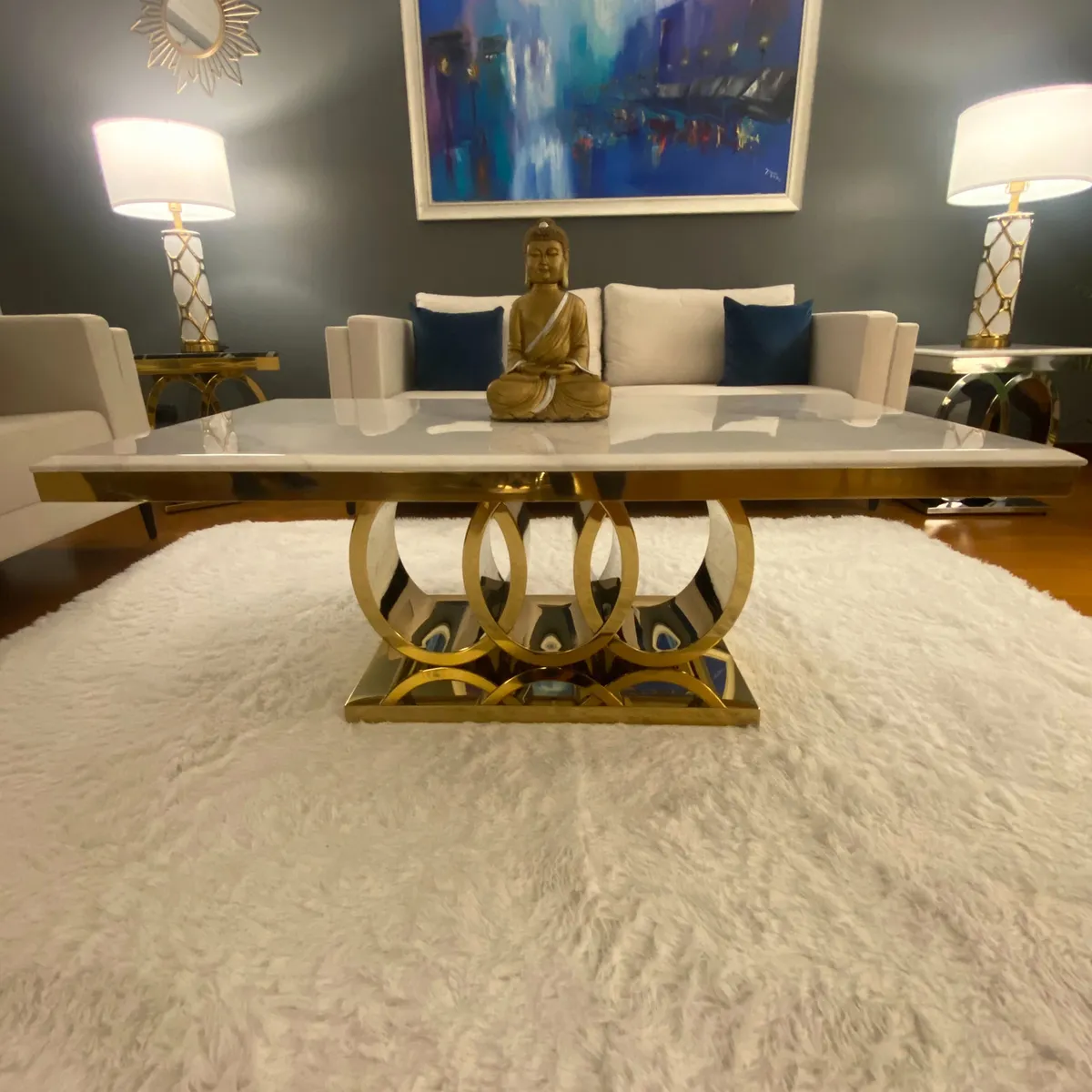 GENERICO - Mesa de Centro Cronos Dorado Blanco Estambul Design