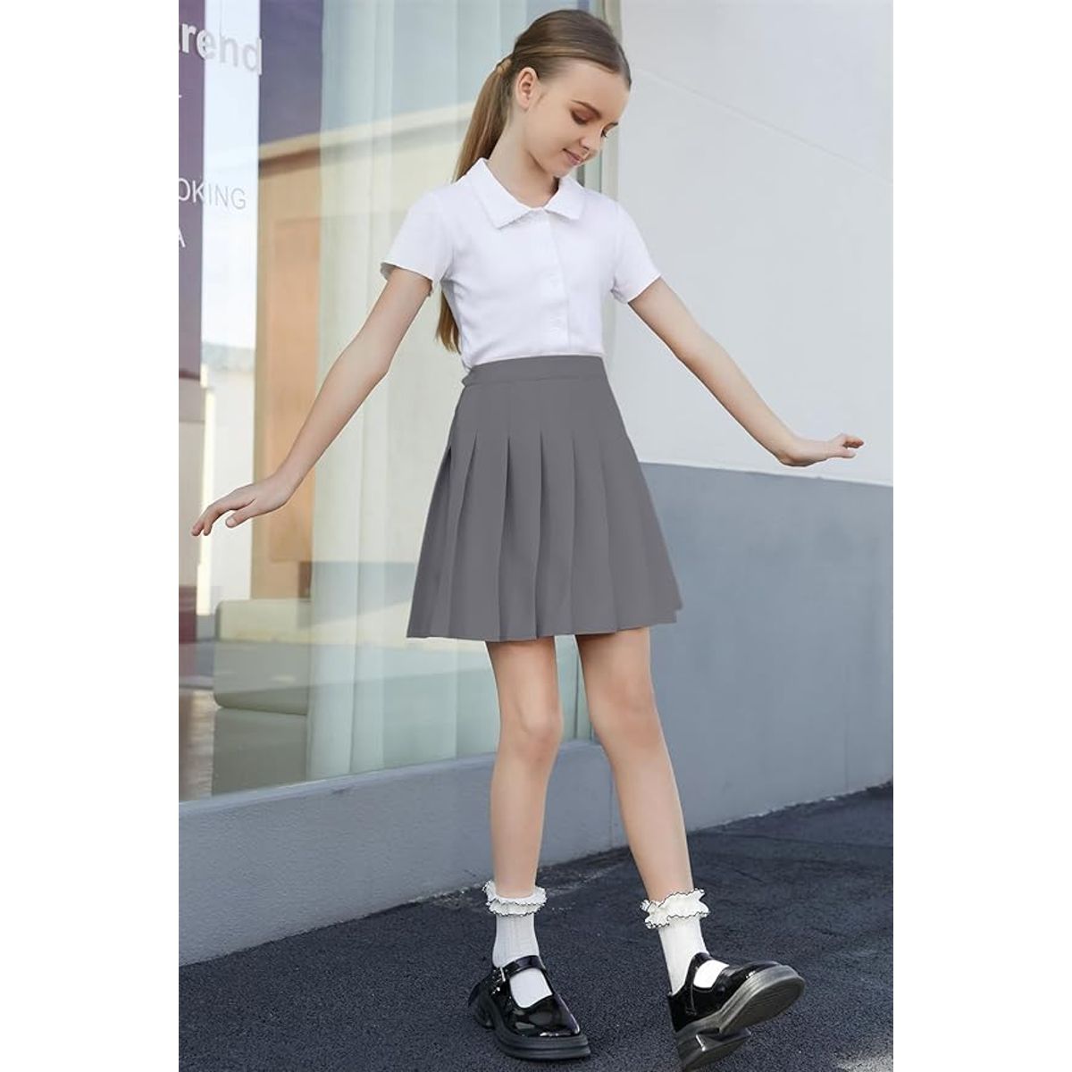 KOTTING - FALDA NIÑA ESCOLAR ALGODON COLEGIO GRIS