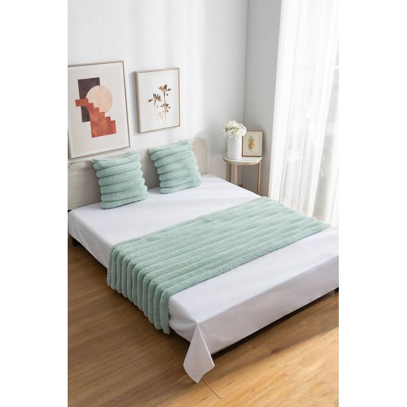 GENERICO - Set Piecera+ dos fundas de cojín menta peluditas