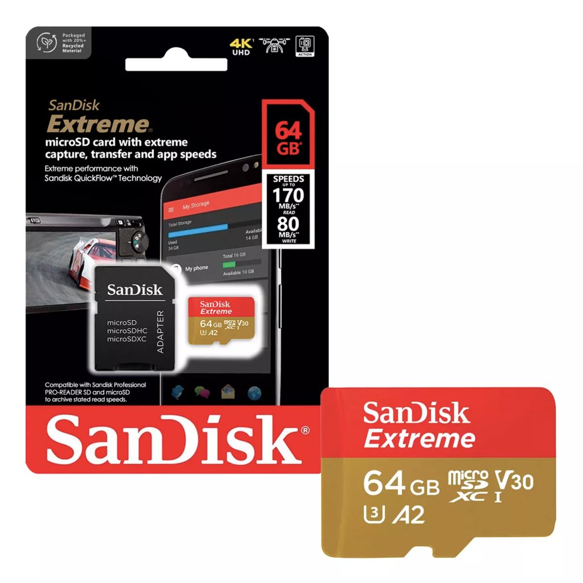 SANDISK - Memoria Micro SD SanDisk Extreme alta velocidad 64GB 4K UHD