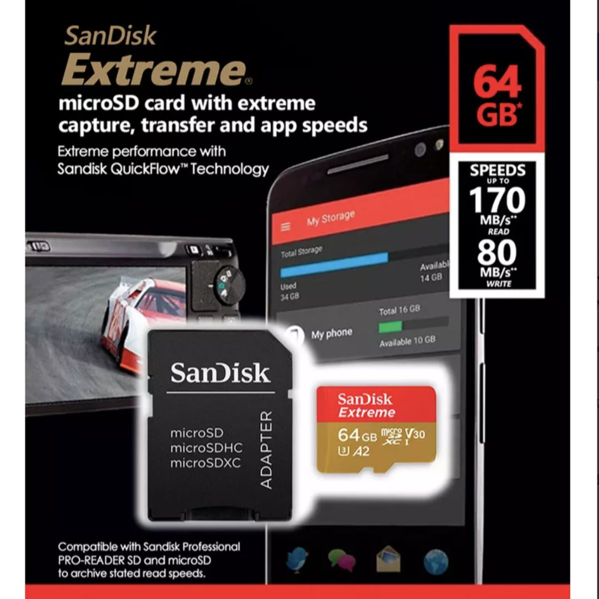 SANDISK - Memoria Micro SD SanDisk Extreme alta velocidad 64GB 4K UHD