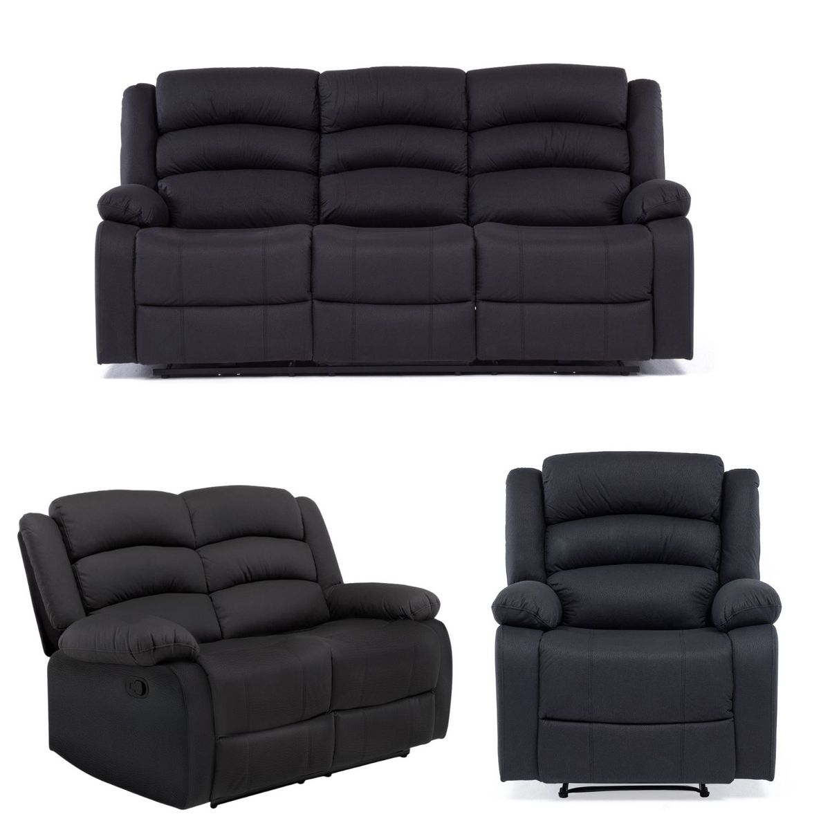 DANIELS - Living Reclinable Sofá 3 Cuerpos + 2 Cuerpos + Berger Negro New Praga 8041LFFBK