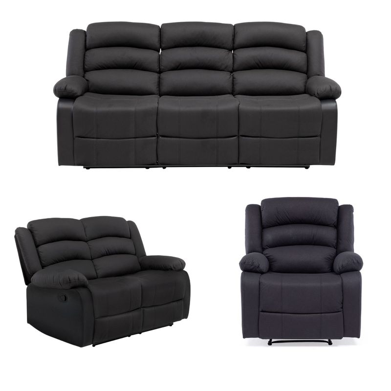 DANIELS - Living Reclinable Sofá 3 Cuerpos + 2 Cuerpos + Berger Gris New Praga 8041LFFBK